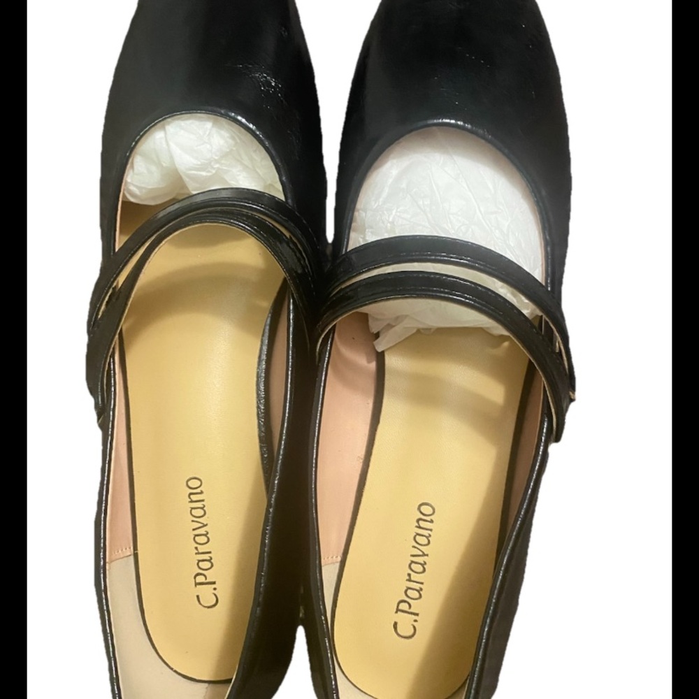 C. Paraviano Black Leather Mary Jane Flats